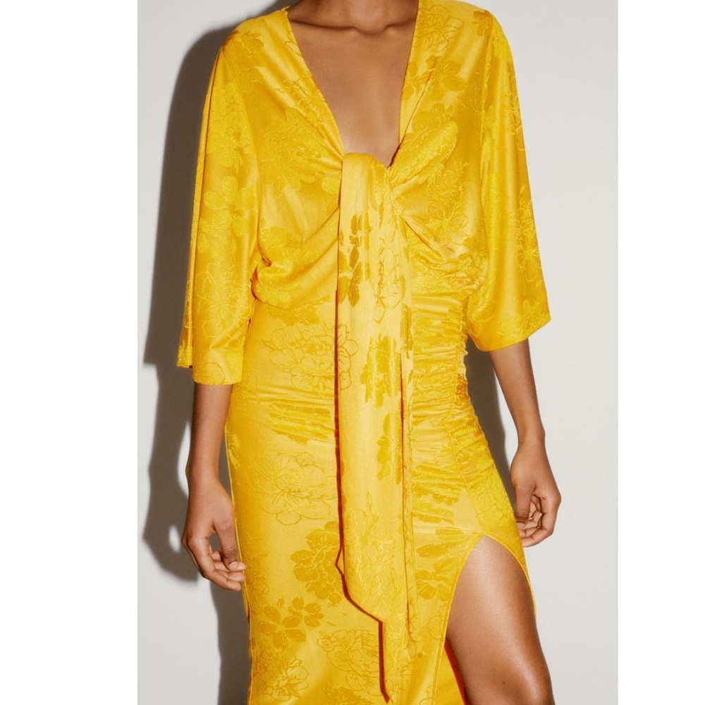NWT Zara Knotted Jacquard Bodysuit SMALL Yellow